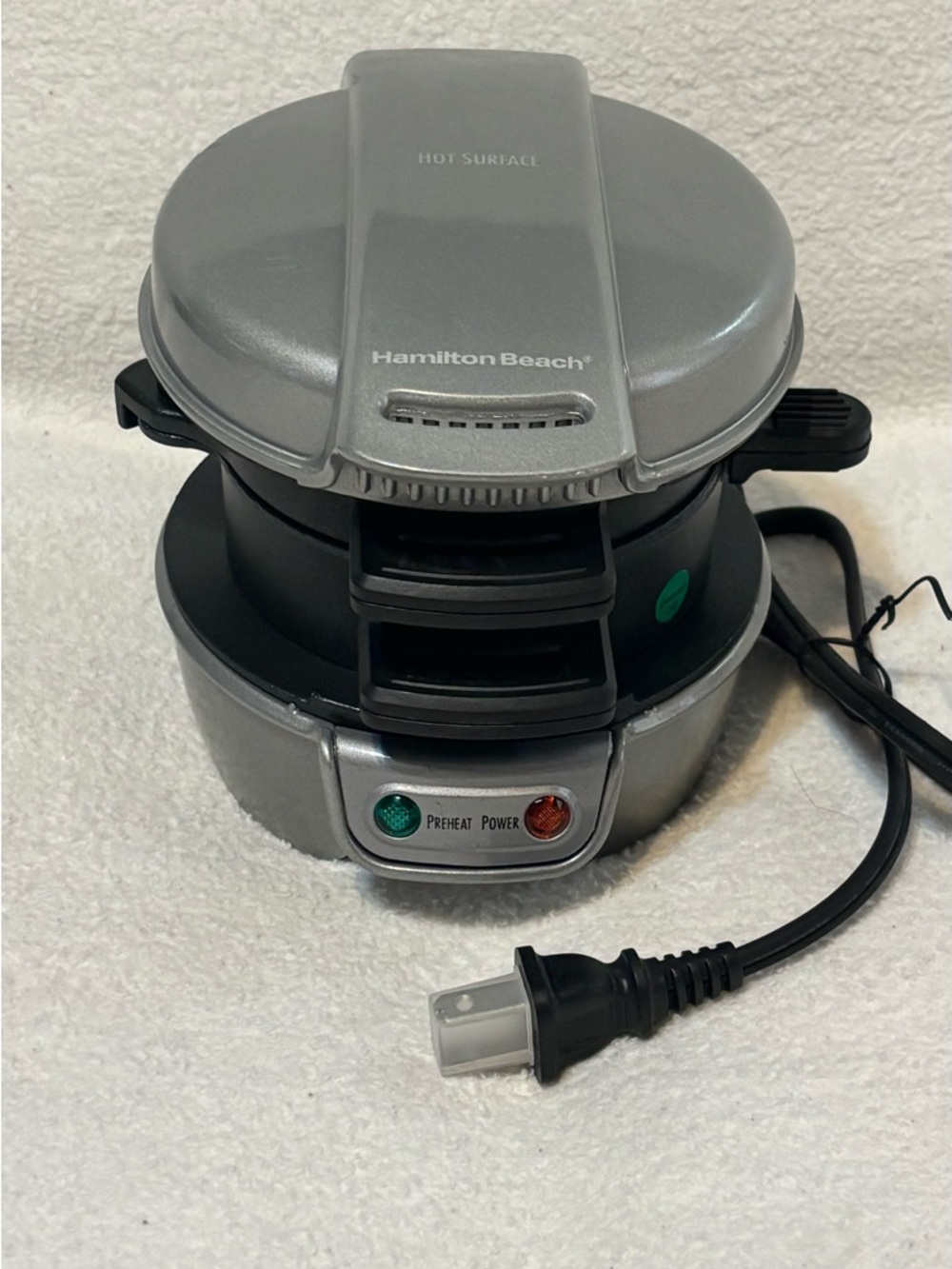 Hamilton Beach Silver and Black Compact Waffle Maker